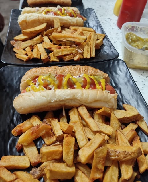 Hot-dogs with fries